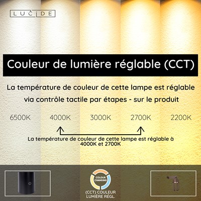 Lucide WELLS - Applique murale Rechargeable Intérieur/Extérieur - Batterie/Piles - Ø 10 cm - LED Dim. - CCT - 1x5W 2700K/4000K - IP54 - Rouille | Essential